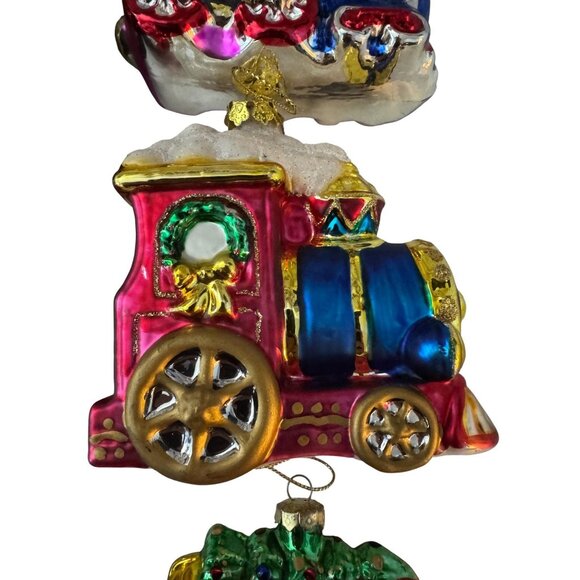 Glass Train Railroad Ornaments Set Of 12 Multicolor Hand-Painted Holiday Decor V - Picture 9 of 10